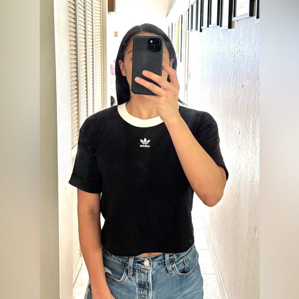 Adidas Black Top with White Trim